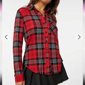 BRAND NEW NO BOUNDARIES BLACK,RED&WHITE PLAID FLANNEL